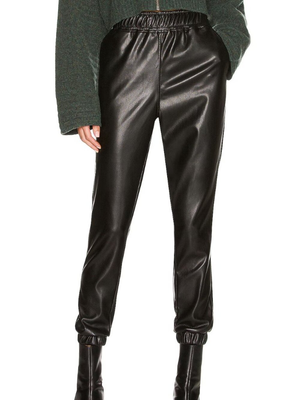BB Dakota Run The World Faux Leather Joggers in Black NEW